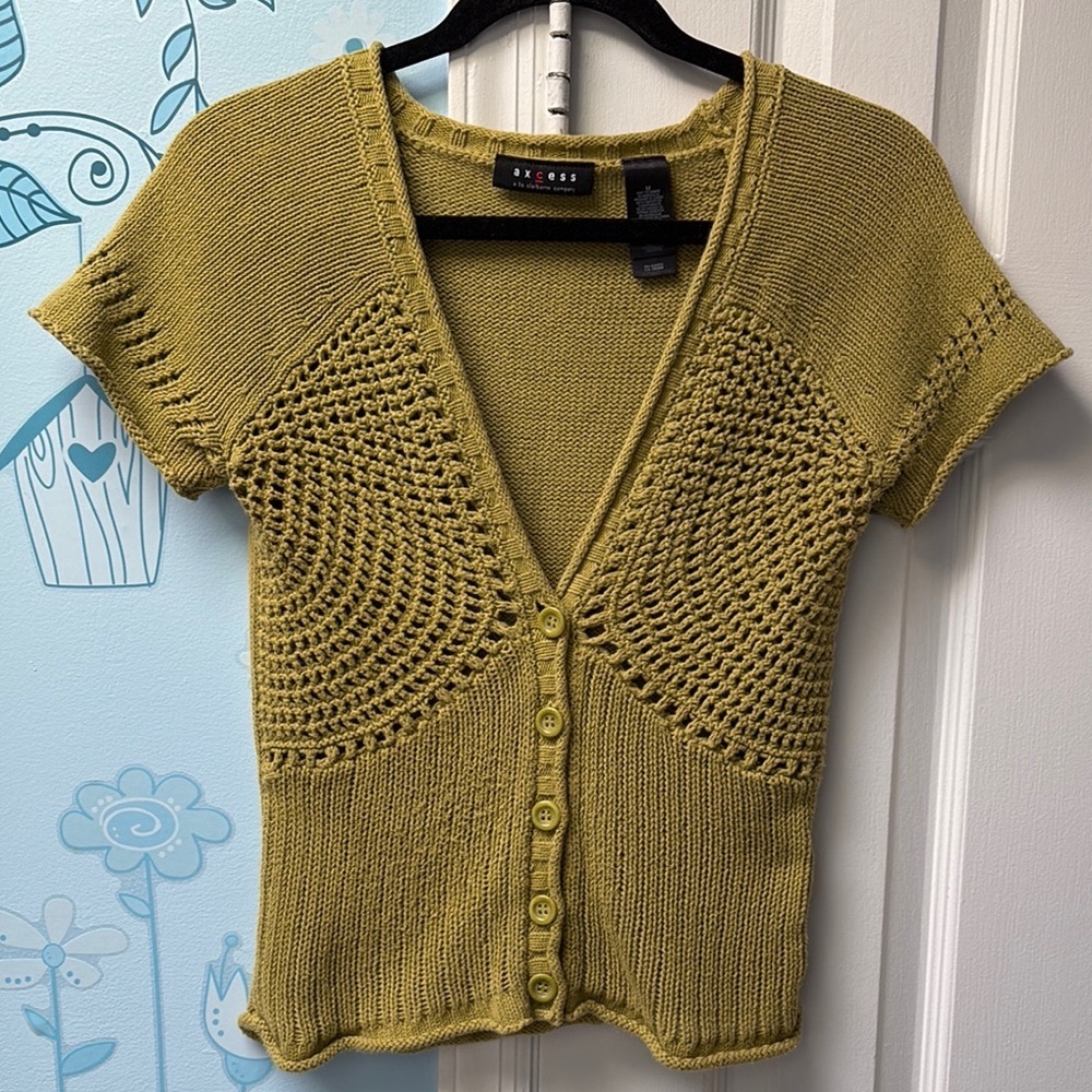 Axcess by Liz Claiborne Button Up Olive Green Cotton Cardigan Women's Top Size M